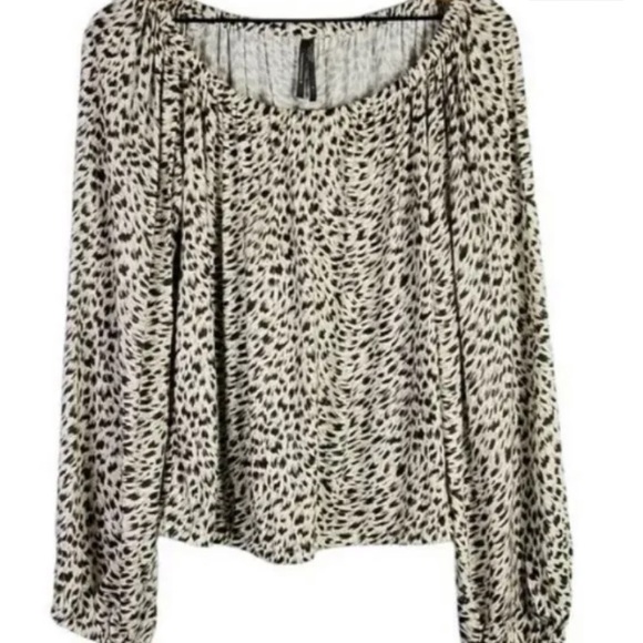 Anthropologie Women’s Animal Leopard Print Balloon Sleeve Top Blouse Cream Sz S - Picture 9 of 9